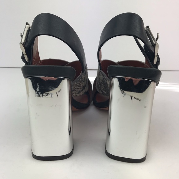REBECCA MINKOFF Black Gray Snake Print Criss-Cross Sling Back Heel Sandals - Picture 4 of 14